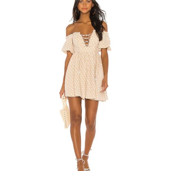 House of Harlow 1960 X REVOLVE Frans Neutral Dress-sz Large - Picture 1 of 12
